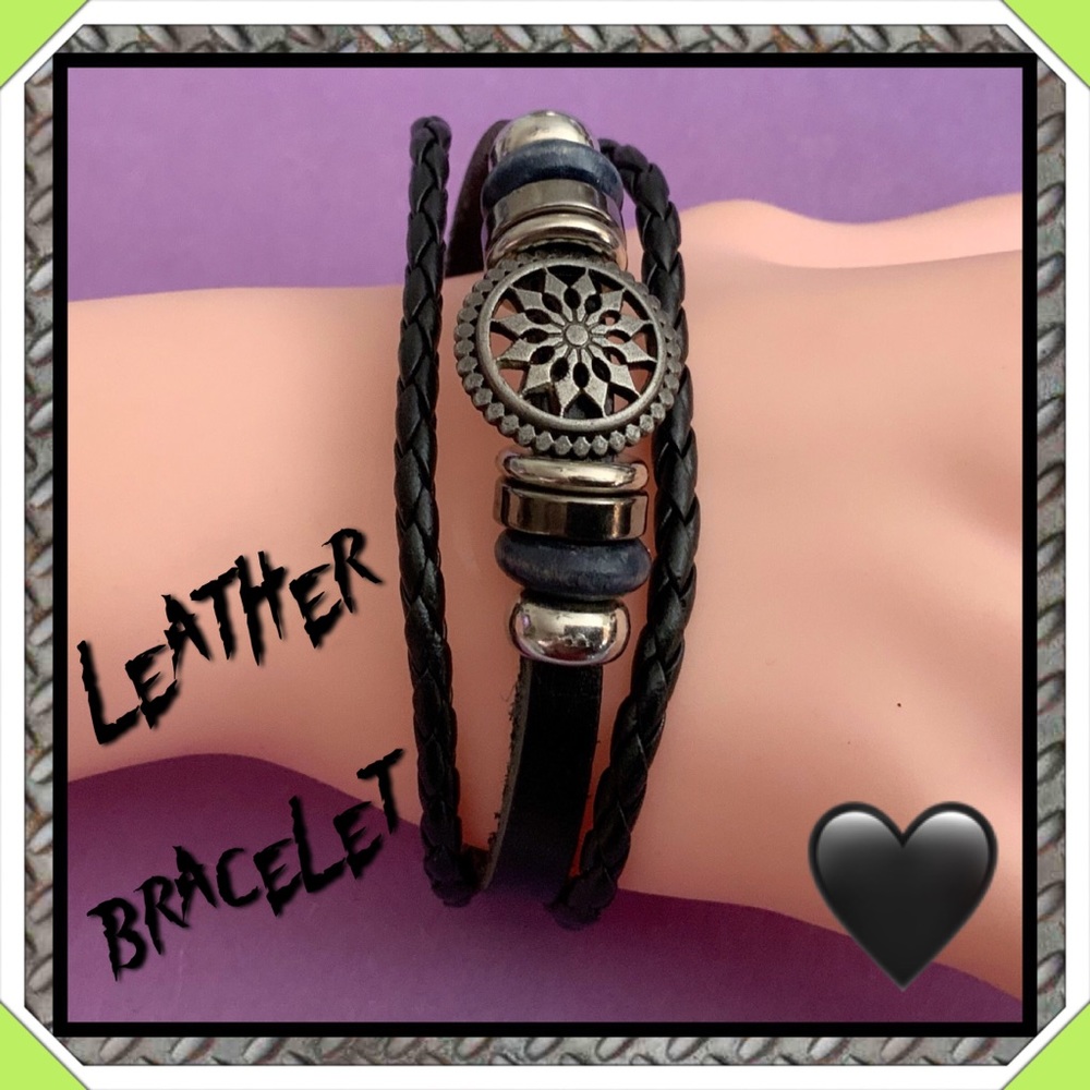 THREE STRAND BLACK LEATHER & SILVER BRACELET